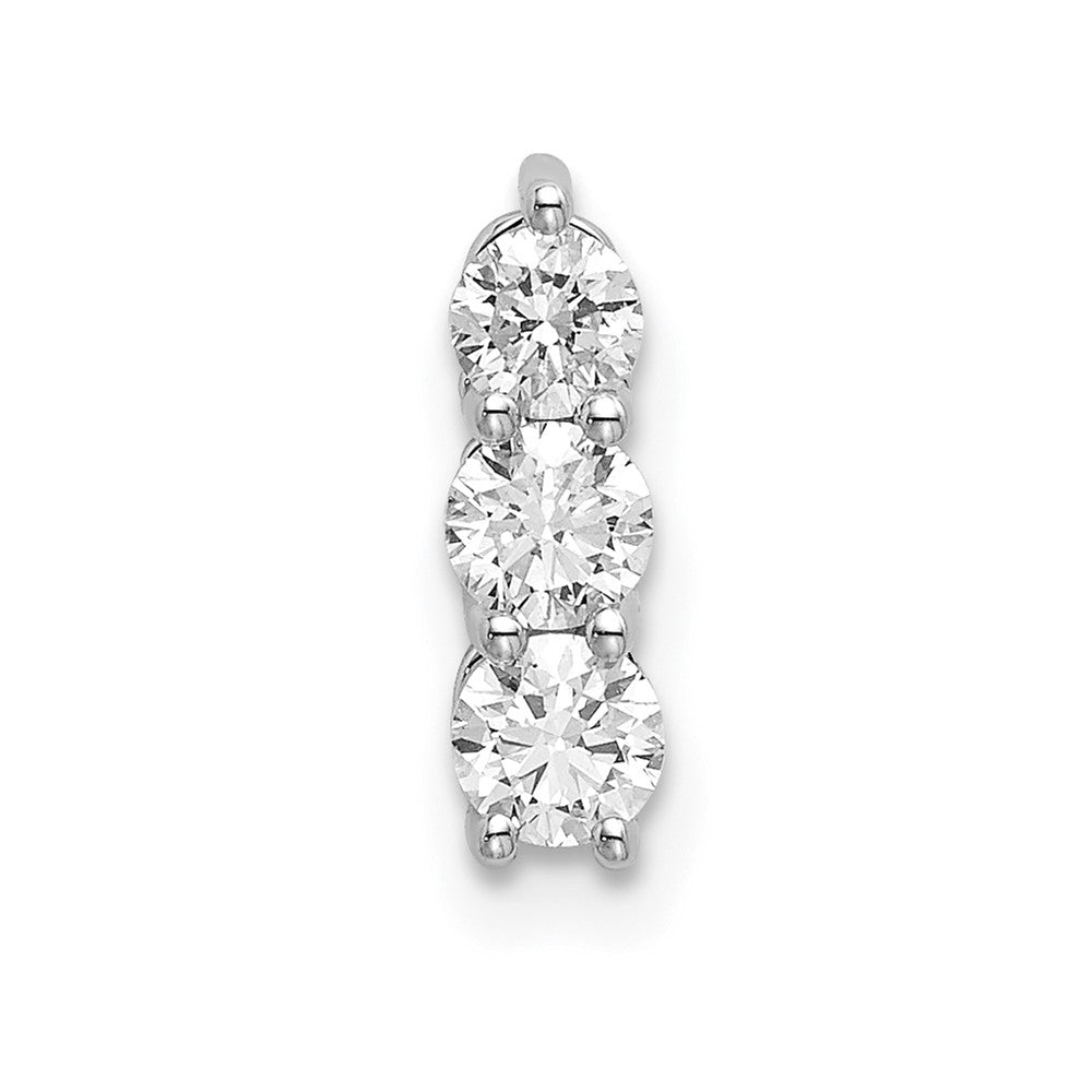 14k White Gold 1/3 carat Lab Grown Diamond VS/SI+ G+ Three Stone Chain Slide Pendant, 0.34 ct, 11.4 x 3 mm
