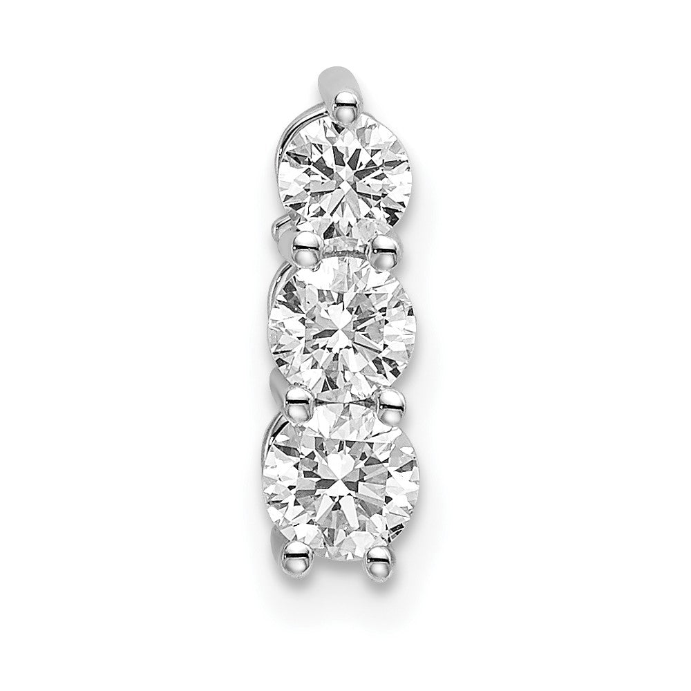 14k White Gold 1/2 carat Lab Grown Diamond VS/SI+ G+ Three Stone Chain Slide Pendant, 0.49 ct, 12.3 x 3.55 mm