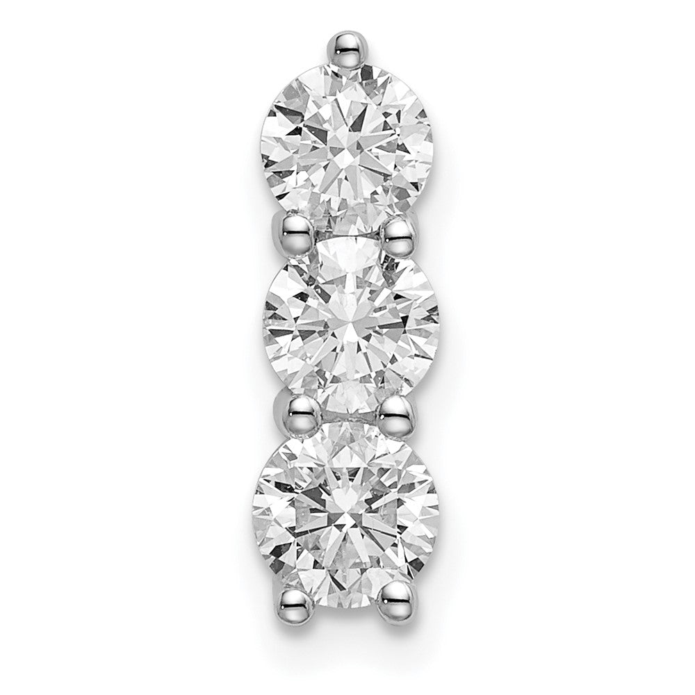 14k White Gold 1 carat Lab Grown Diamond VS/SI+ G+ Three Stone Chain Slide Pendant, 15.3 x 4.8 mm