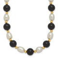 14k 6-7mm White Rice Freshwater Cultured Pearl and Onyx Beads 17 inch Necklace, 17 mm