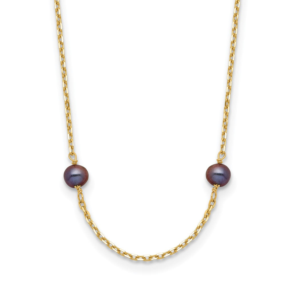 14k 5-6mm Black Near-Round Freshwater Cultured Pearl 9-Station 18 inch Necklace, 18 mm