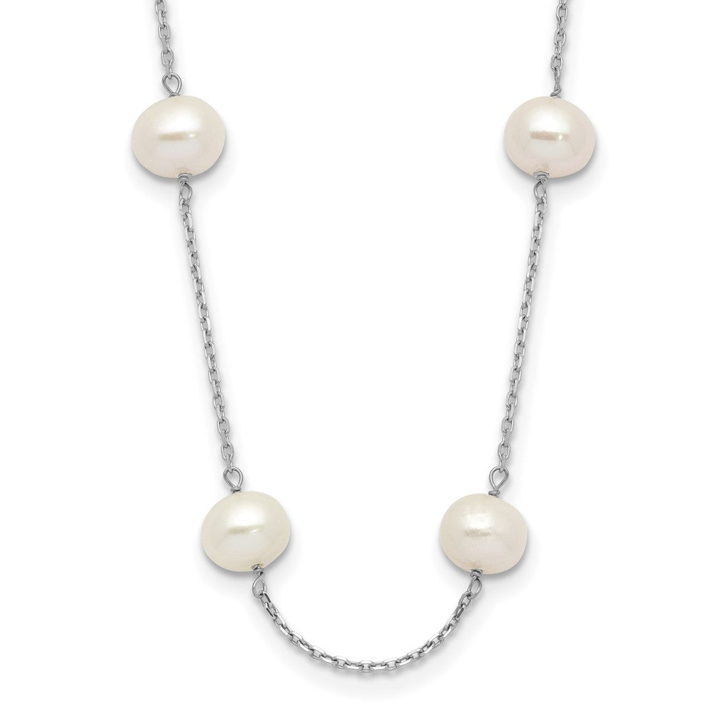 14k White Gold 6-7mm White Near-Round Freshwater Cultured Pearl 12-Station 16 inch Necklace, 16 mm