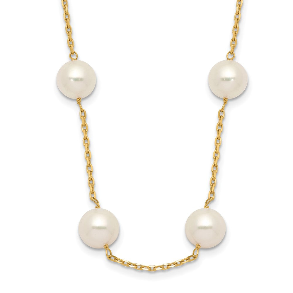 14k 8-9mm White Near-Round Freshwater Cultured Pearl 14-Station 18 inch Necklace, 18 mm