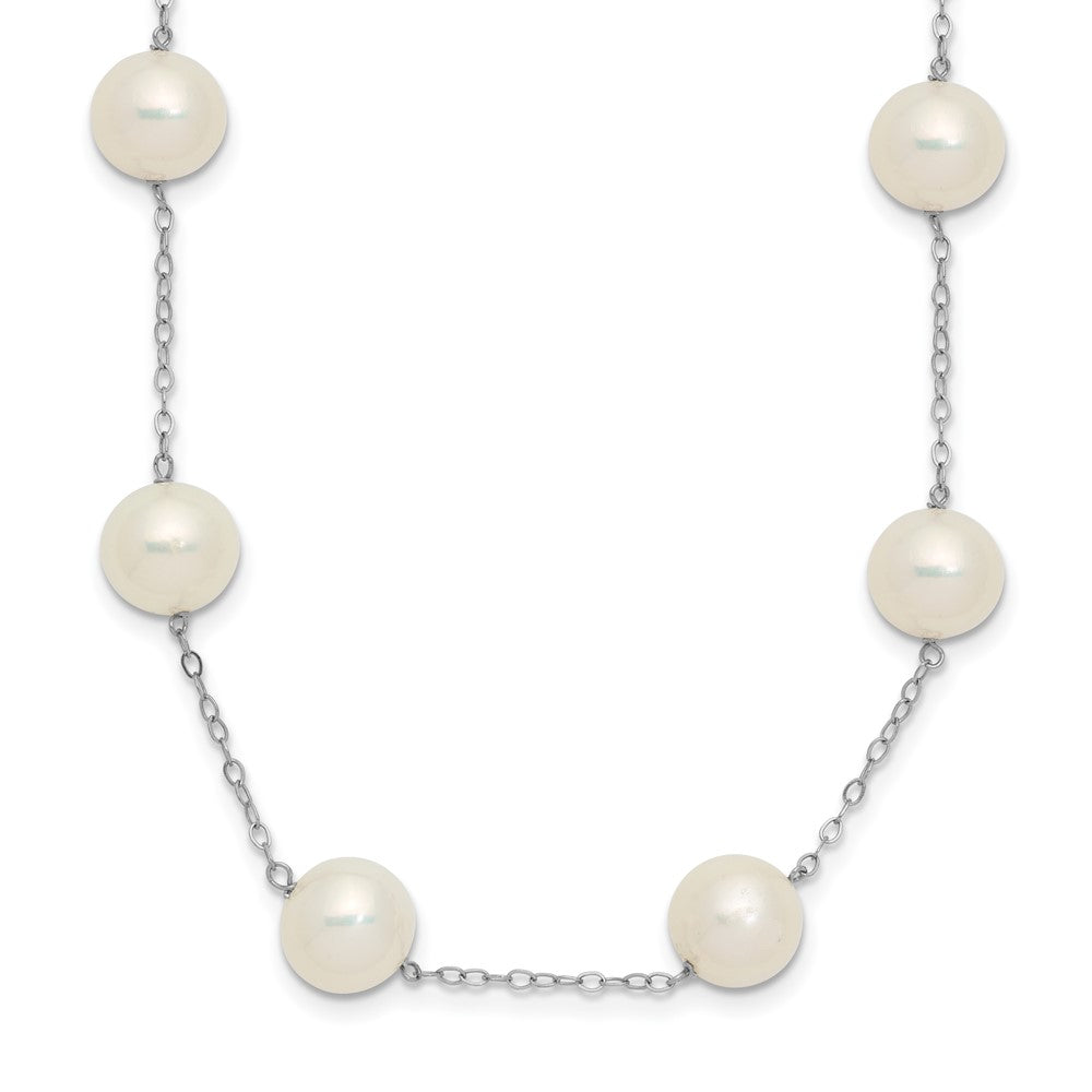 14k White Gold 8-9mm White Freshwater Cultured Pearl 14-Station 18 inch Necklace, 18 mm