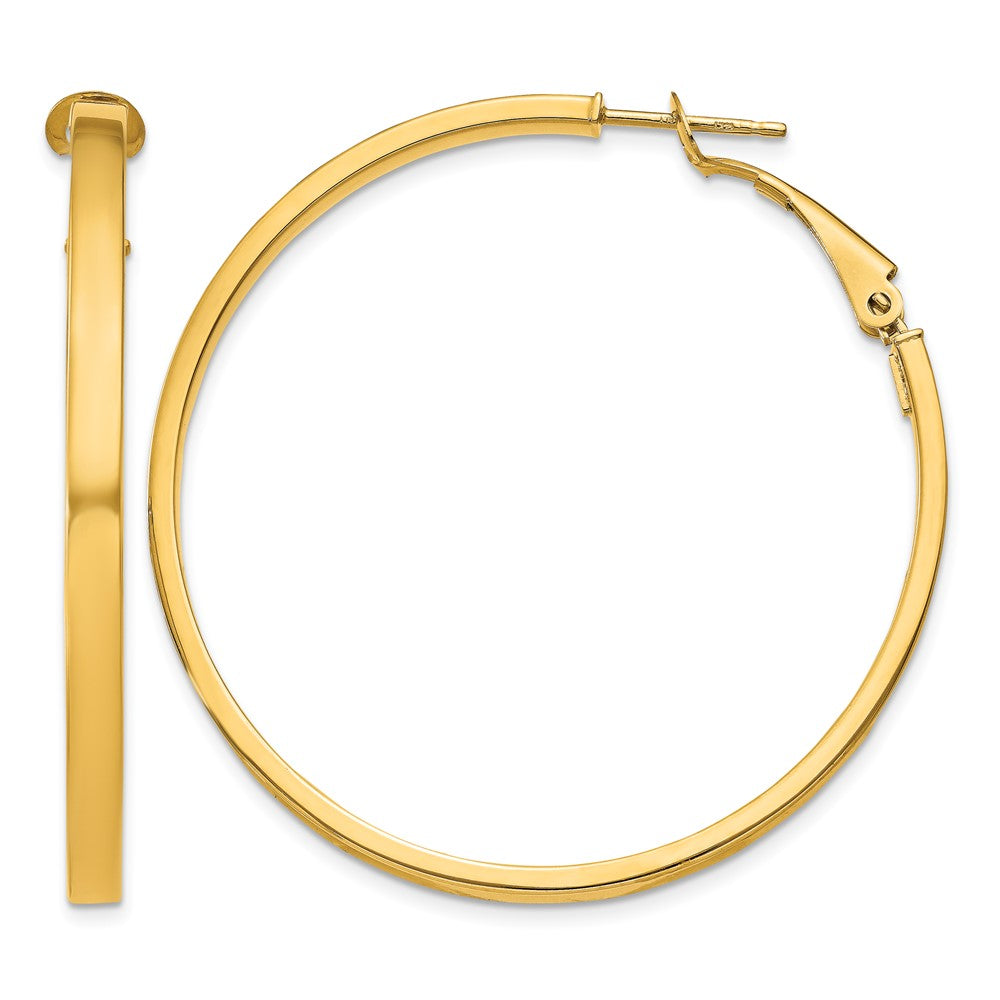 14k 3x45mm Polished Square Tube Omega Back Round Hoop Earrings, 45.75 x 3 mm