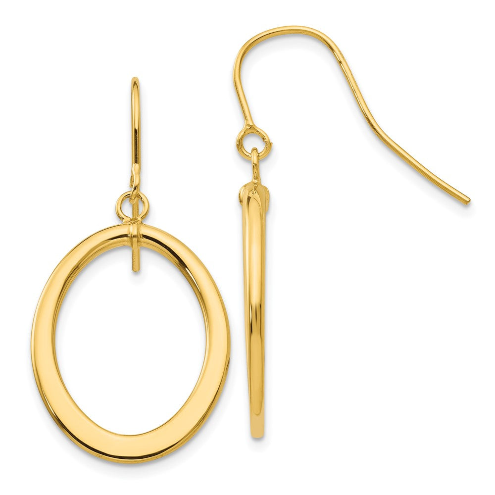 14k Polished Tapered Flat Oval Dangle French Hook Earrings, 40 x 18 mm