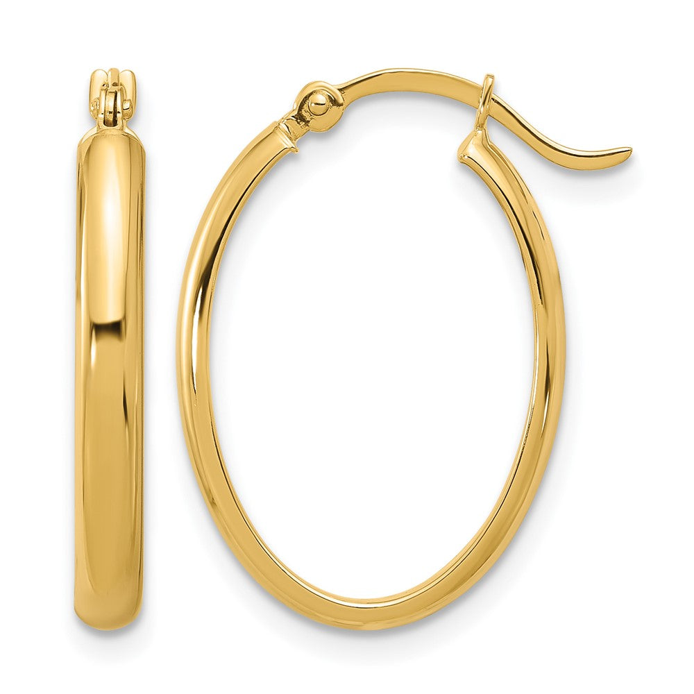 14K 3x23mm Oval Tube Hoop Earrings, 14 x 3 mm