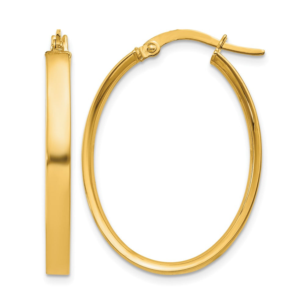 14K 3x30mm Oval Tube Hoop Earrings, 19 x 3 mm