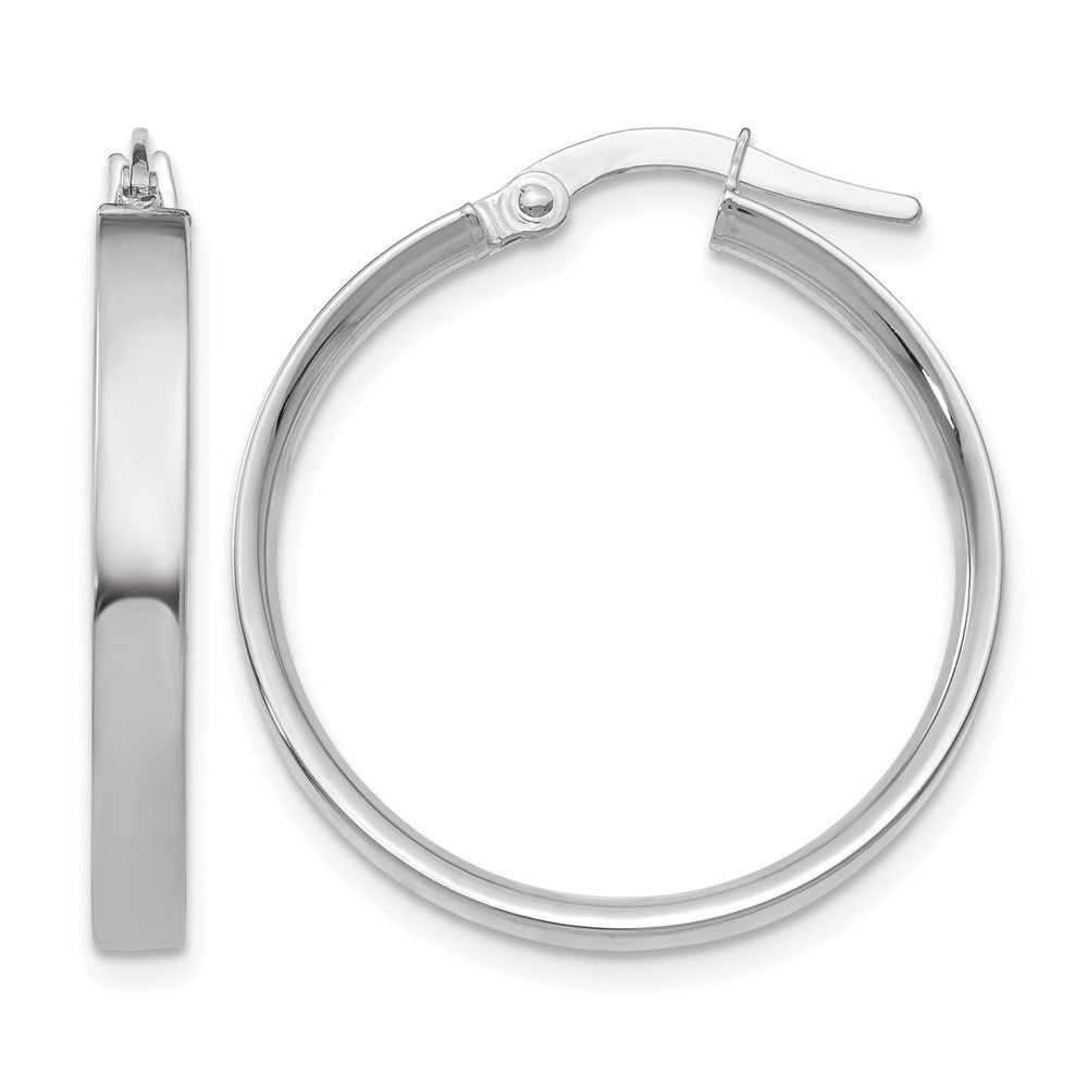14K White Gold 3x25mm Tube Hoop Earrings, 21 x 3 mm