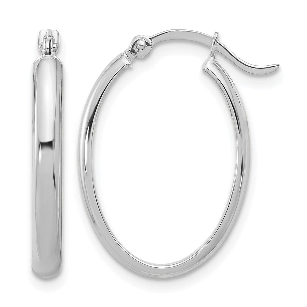 14K White Gold 3x23mm Oval Tube Hoop Earrings, 14 x 3 mm