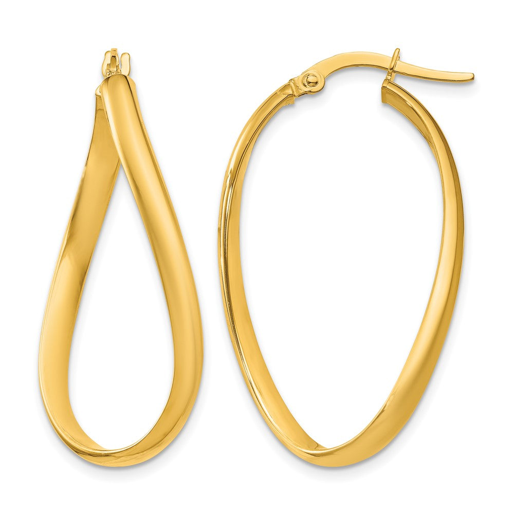 14k 3mm Twisted Oval Hoop Earrings, 18 x 3 mm