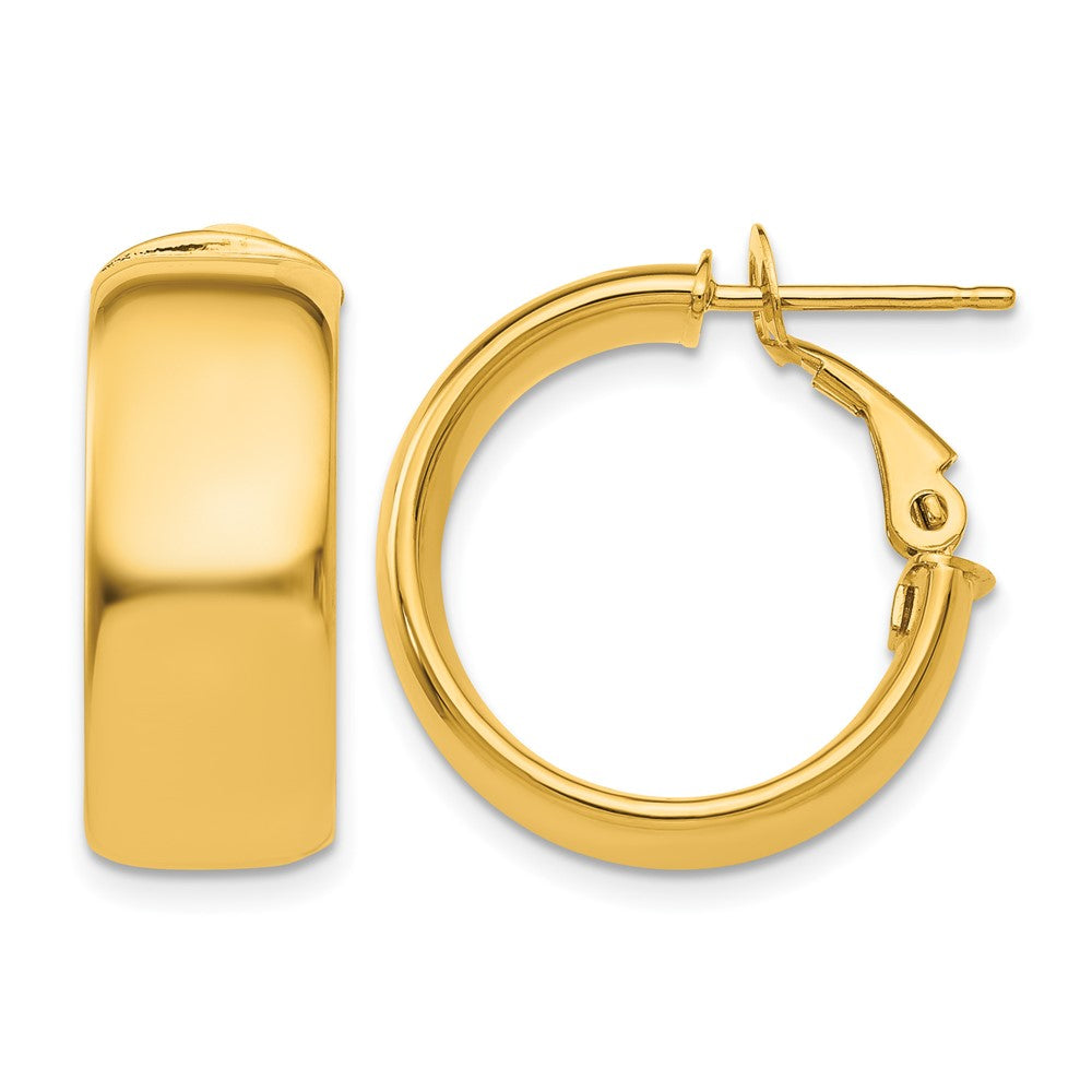 14k 8x20mm Polished Flat Tube Omega Back Hoop Earrings, 19.75 x 7.75 mm