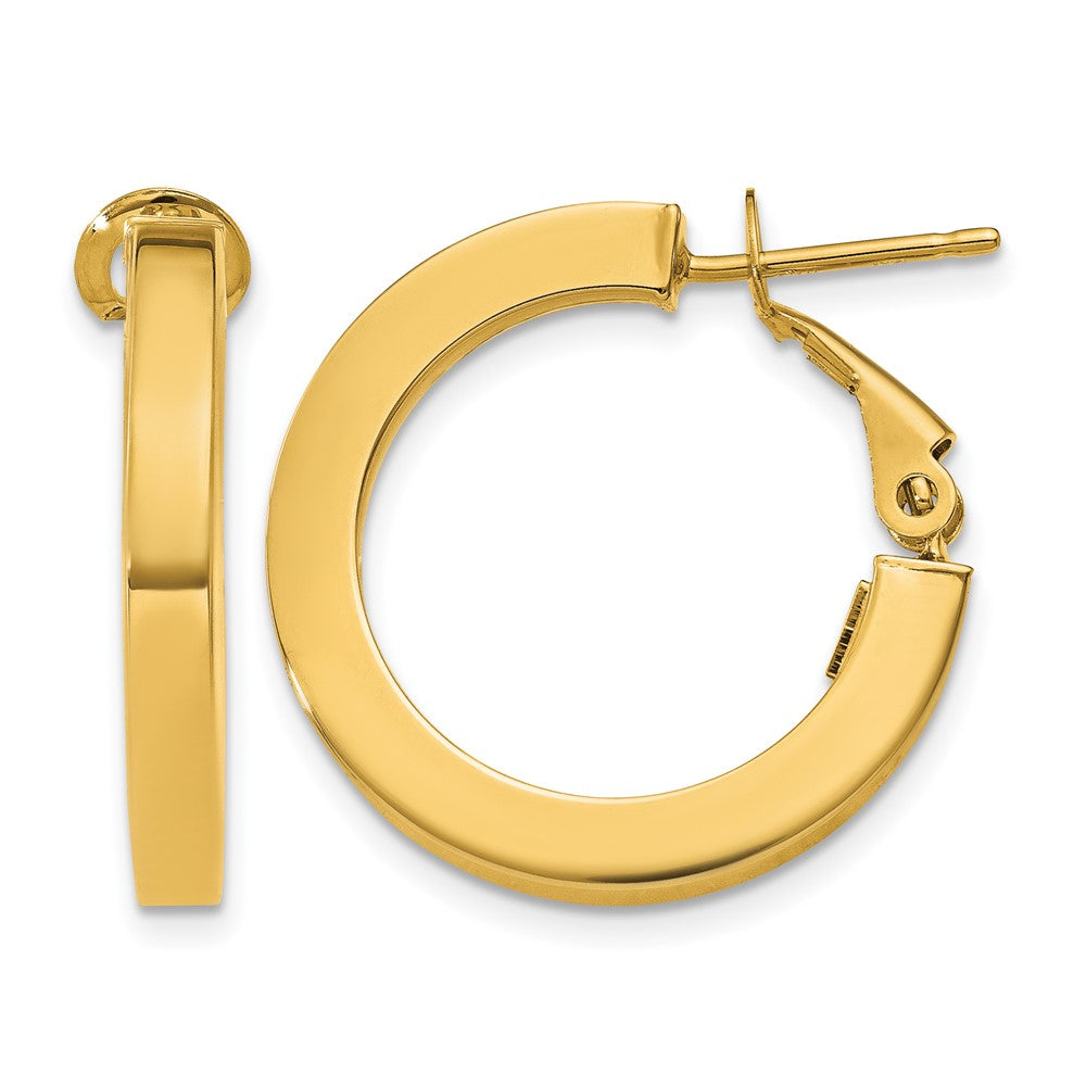 14k 3x21mm Square Tube Round Hoop Earrings, 21.5 x 3 mm