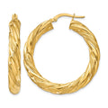 14k 5mm Satin & Polished Twisted Hoop Earrings, 25 x 35.5 mm