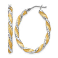 14k White Gold & Yellow Rhodium Twisted D/C Oval Hoop Earrings, 19 x 24.5 mm