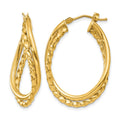 14k Textured and Polished Twist Oval Hoop Earrings, 19 x 3 mm