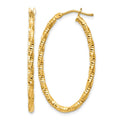 14ky 2mm Diamond-cut Oval Hoop Earrings, 35 x 2 mm