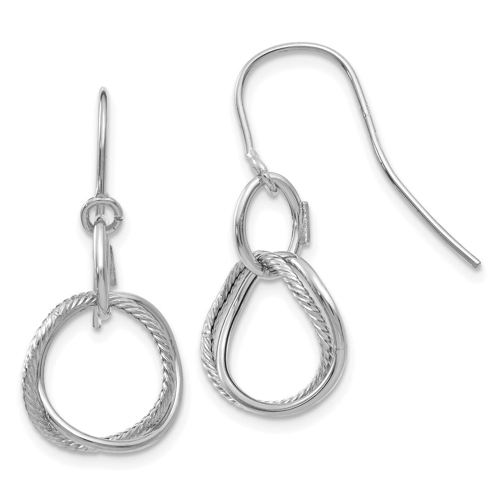 14K White Gold Small Twisted Circle Dangle French Hook Earrings, 27 x 12 mm