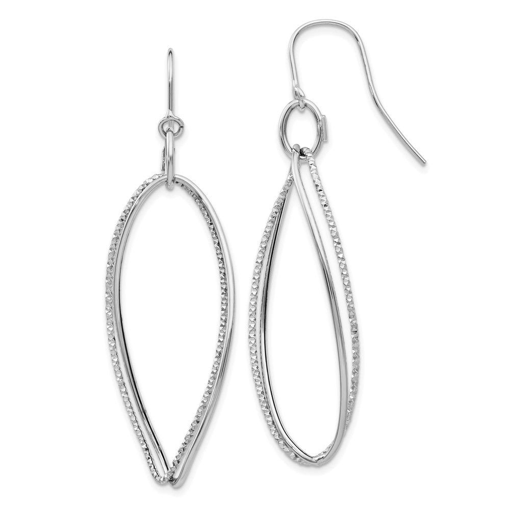 14K White Gold Textured Twisted Dangle French Hook Earrings, 56 x 20 mm