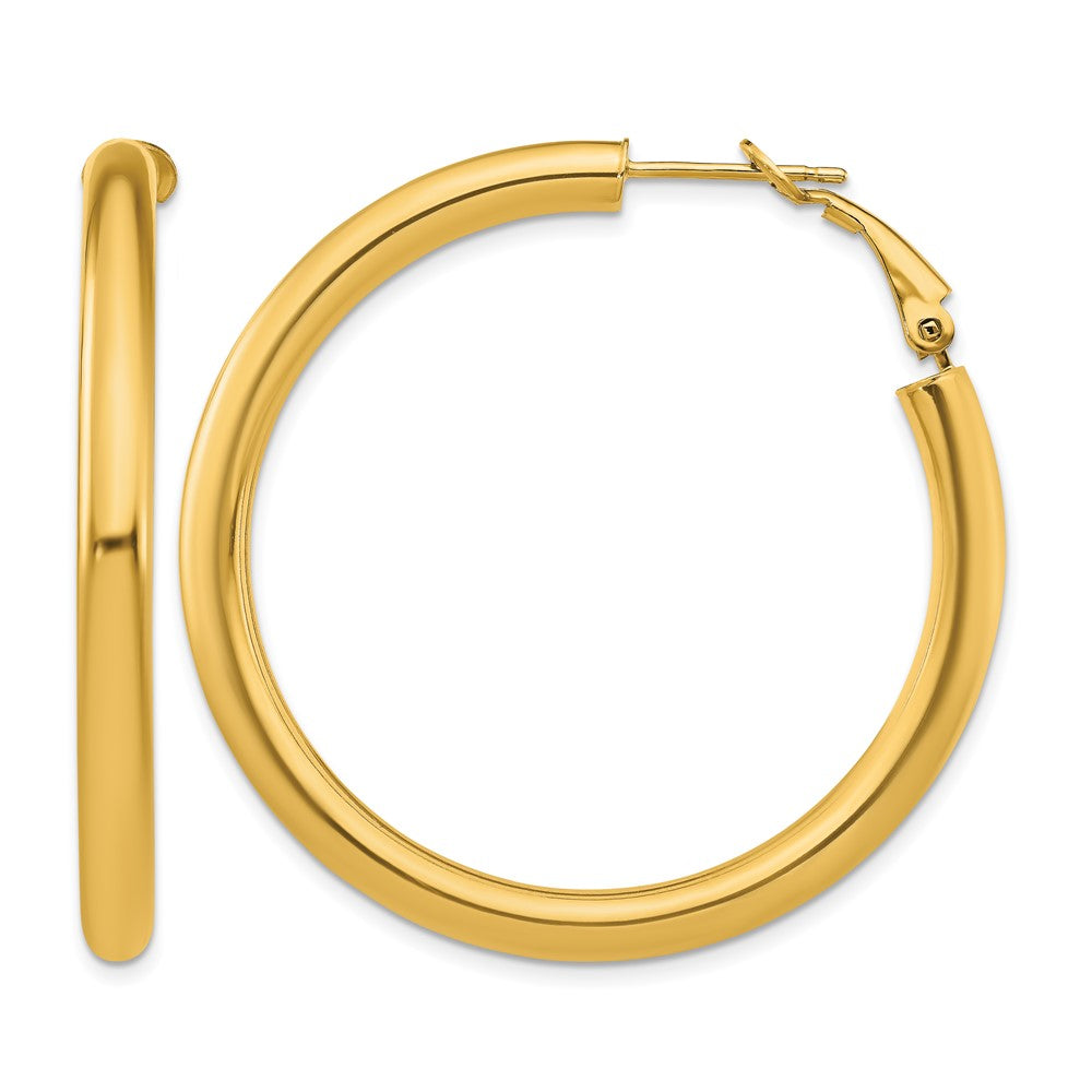 14k 4x45mm Polished Round Omega Back Tube Hoop Earrings, 44.5 x 4 mm