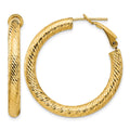 14k 4x34mm Diamond-cut Round Omega Back Tube Hoop Earrings, 34 x 4 mm