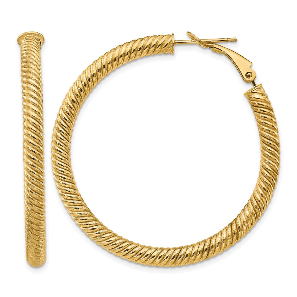 14k 4x44mm Twisted Round Omega Back Tube Hoop Earrings, 44 x 4 mm