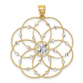 14k and White Rhodium Diamond-cut Spiral Circle Pendant, 38 x 32 mm