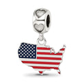 S/S FLAG IN US MAP ENAMELED ON HEART BEAD BAIL, 0.63 x 0.63 mm
