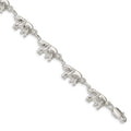 Sterling Silver Elephants Bracelet, 7 x 10 mm