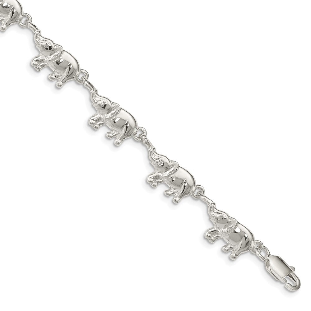 Sterling Silver Elephants Bracelet, 7 x 10 mm