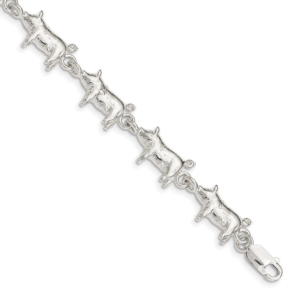Sterling Silver Pig Bracelet, 7 x 10 mm