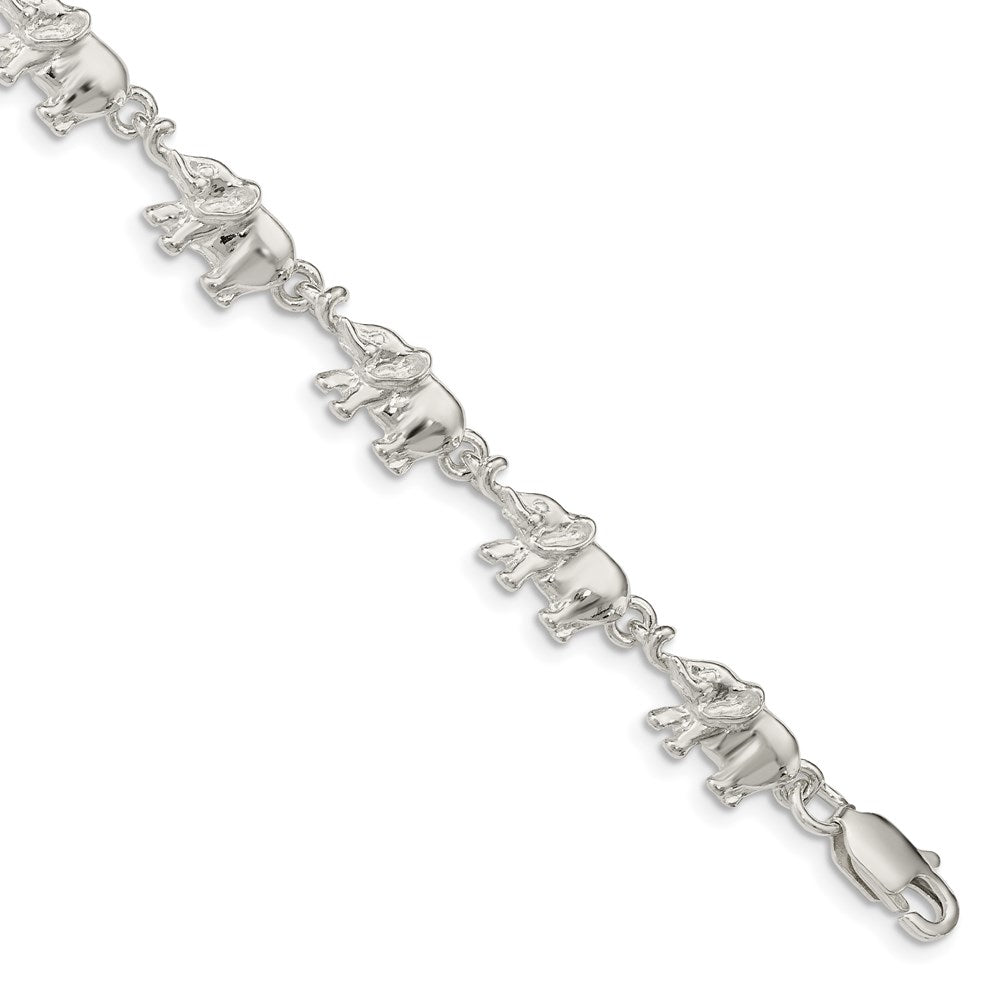 Sterling Silver Elephants Bracelet, 7 x 7 mm