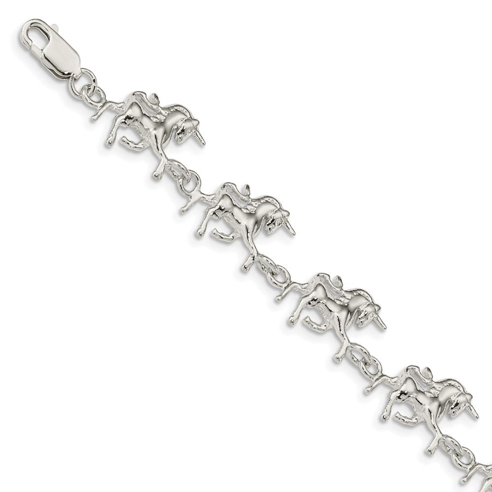 Sterling Silver Unicorns Bracelet, 7 x 13 mm