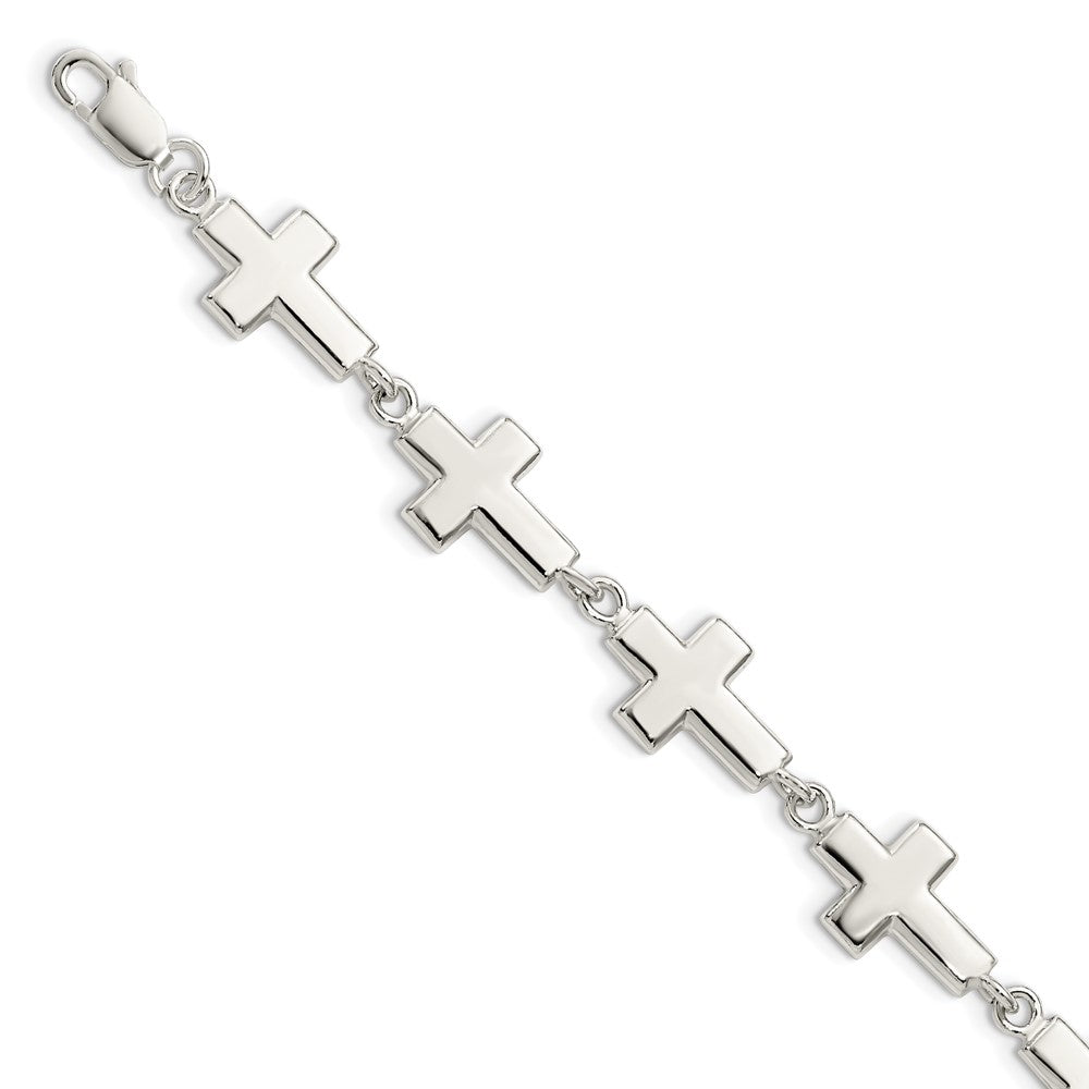 Sterling Silver Crosses Bracelet, 7 mm