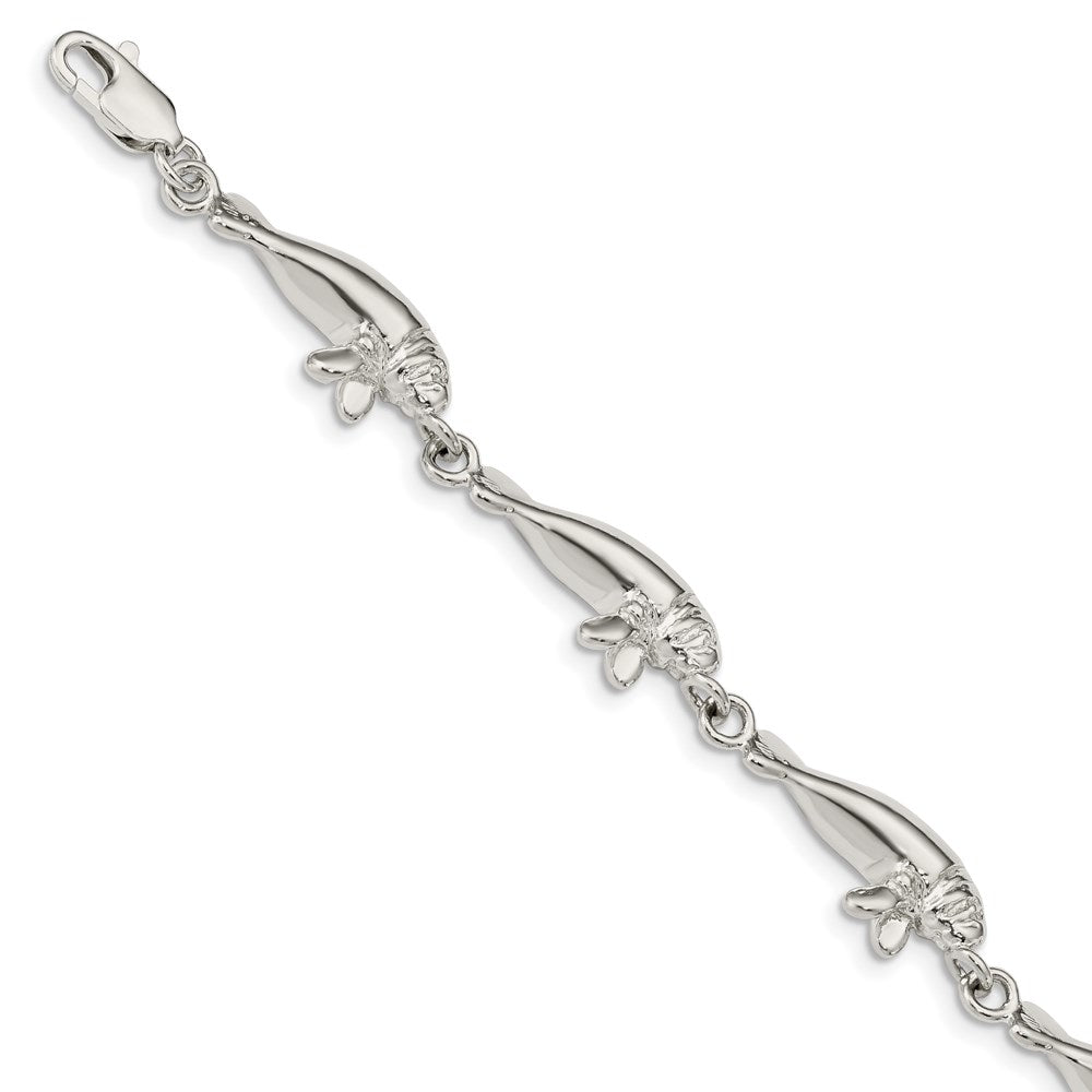 Sterling Silver Manatees Bracelet, 7 x 9 mm