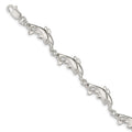 Sterling Silver Dolphins Bracelet, 7 x 11 mm