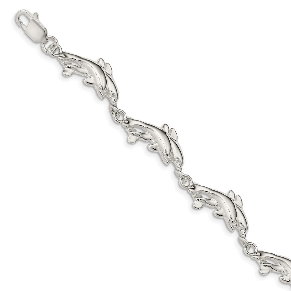 Sterling Silver Dolphins Bracelet, 7 x 11 mm