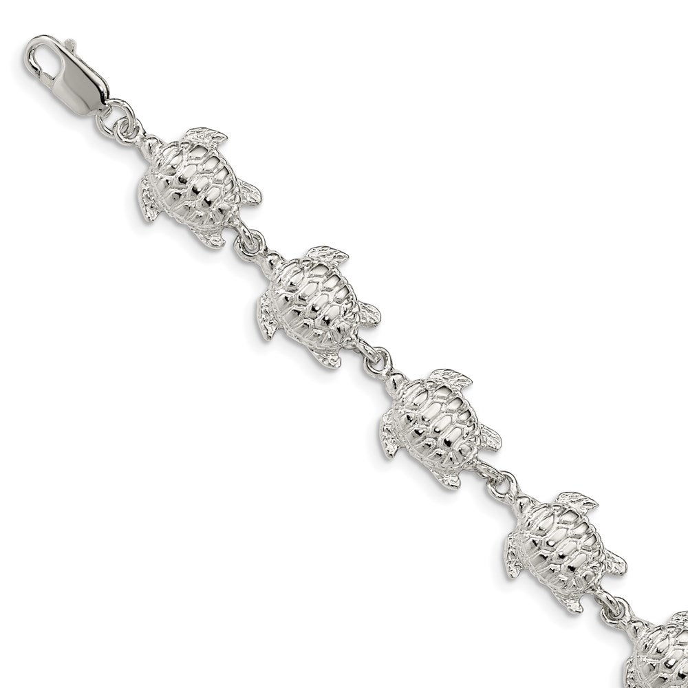Sterling Silver Sea Turtles Bracelet, 7 x 12 mm