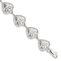 Sterling Silver Fancy Filigree Heart 7 inch Bracelet, 7 x 13 mm