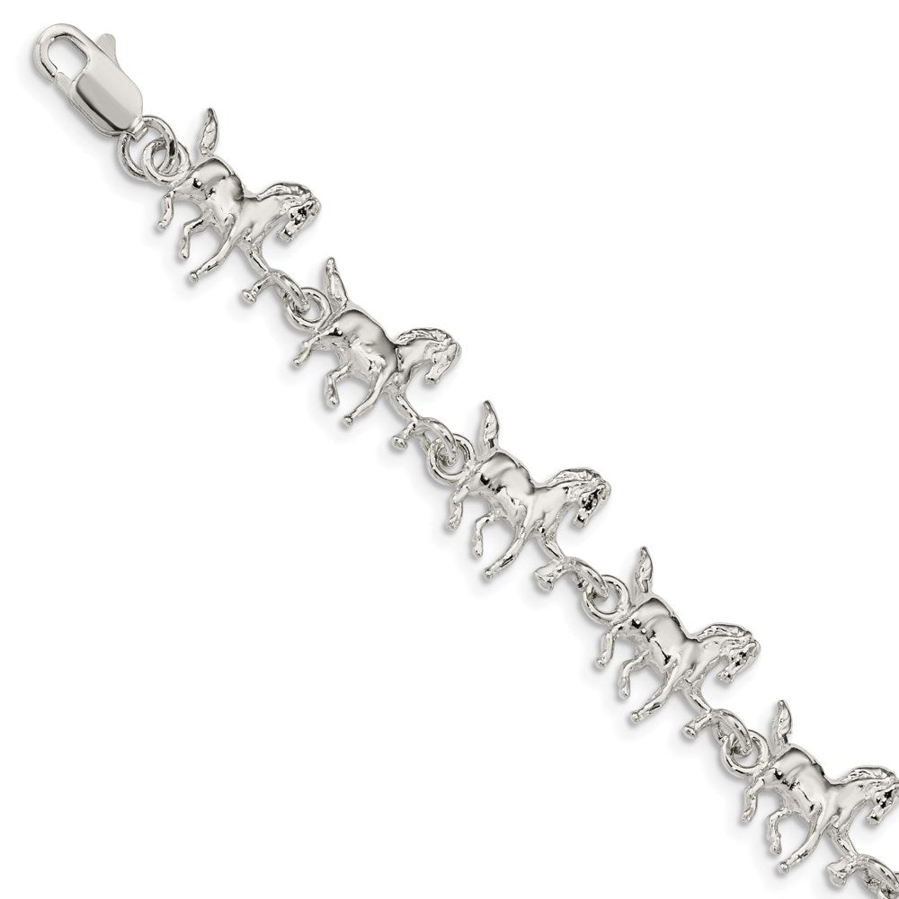 Sterling Silver Horses Bracelet, 7 x 12 mm