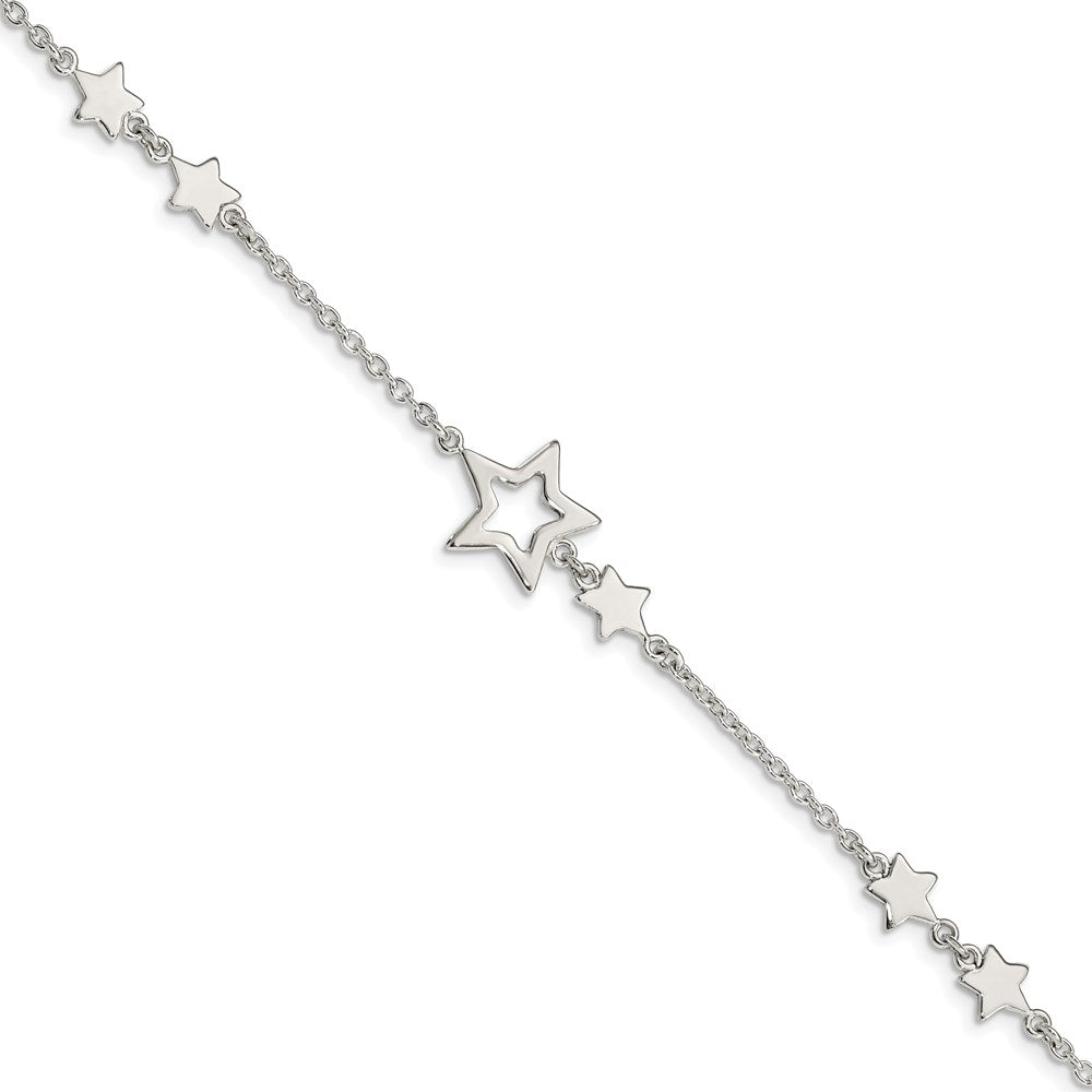 Sterling Silver Star Bracelet, 7.5 x 14 mm