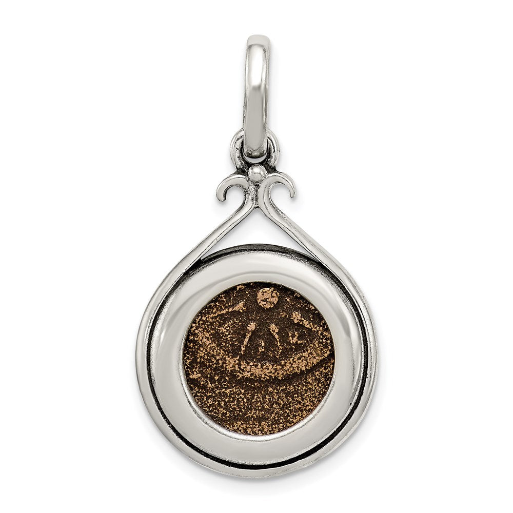 Ancient Coins Sterling Silver and Bronze Antiqued Widow's Mite Coin Pendant with a Certificate of Authenticity, 25 x 18 mm