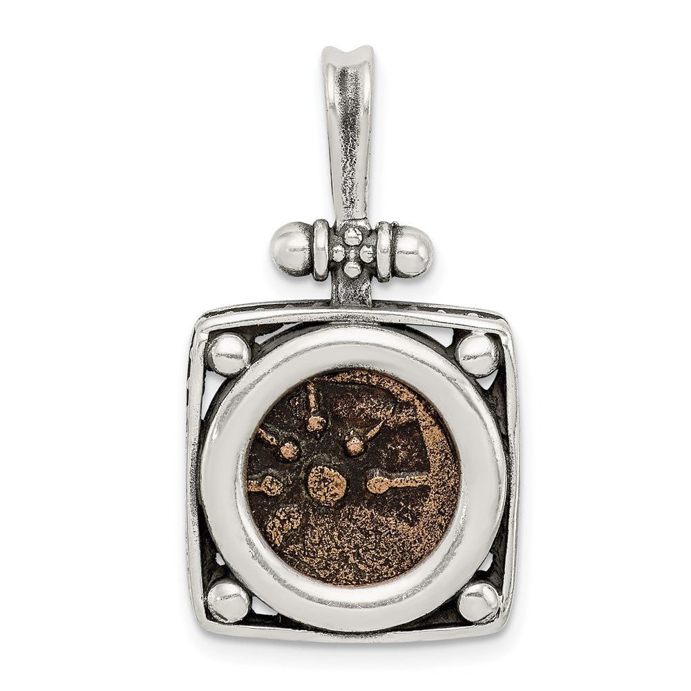 Ancient Coins Sterling Silver and Bronze Antiqued Widow's Mite Coin Pendant with a Certificate of Authenticity, 23 x 18 mm