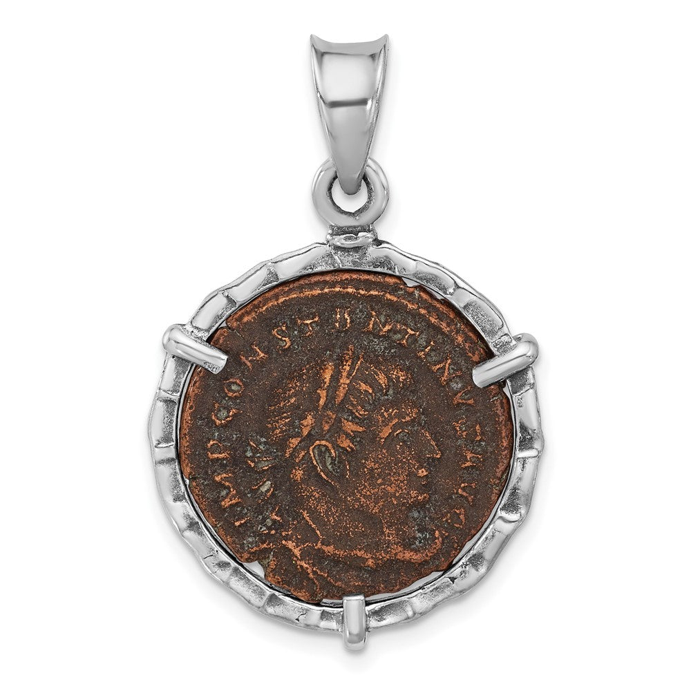 Ancient Coins Sterling Silver and Bronze Antiqued Roman Constantine l Coin Pendant with a Certificate of Authenticity, 37.4 x 23.75 mm