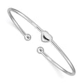 Sterling Silver Rhodium-plated Heart Cuff Bangle, 7 mm
