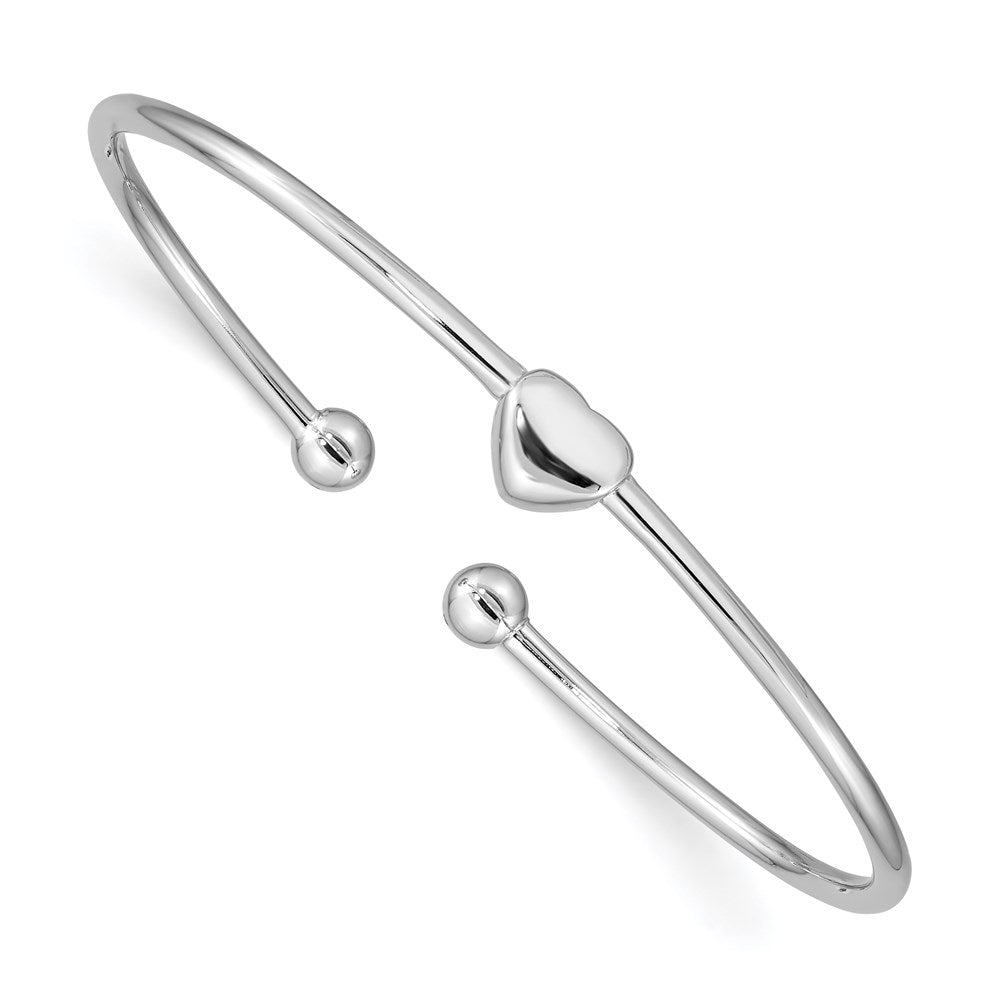 Sterling Silver Rhodium-plated Heart Cuff Bangle, 7 mm