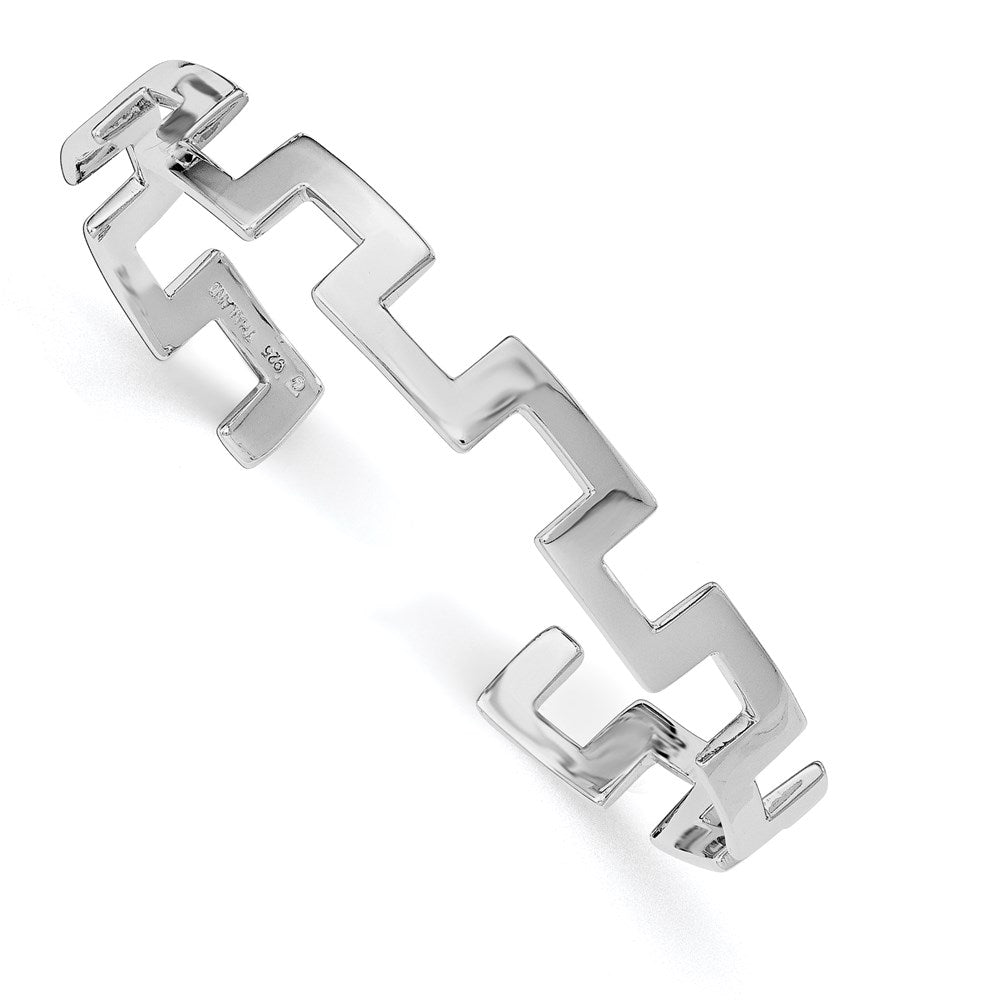 Sterling Silver Rhodium-plated Polished Fancy Cuff Bangle, 8.75 mm