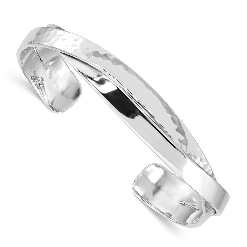 Sterling Silver Rhod-plated Plain 6mm Hammered Bands Bangle, 7.5 x 6 mm