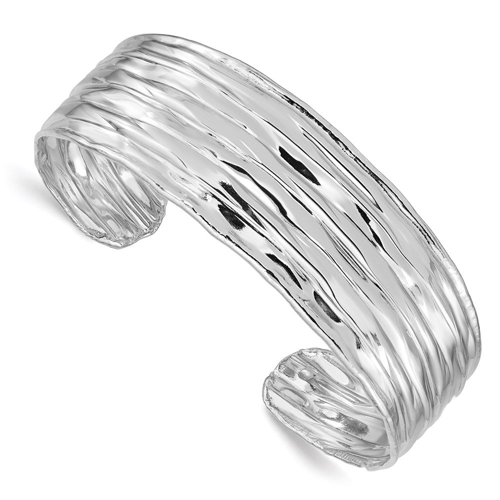 Sterling Silver Rhodium-plated Textured Cuff Bangle, 18 mm