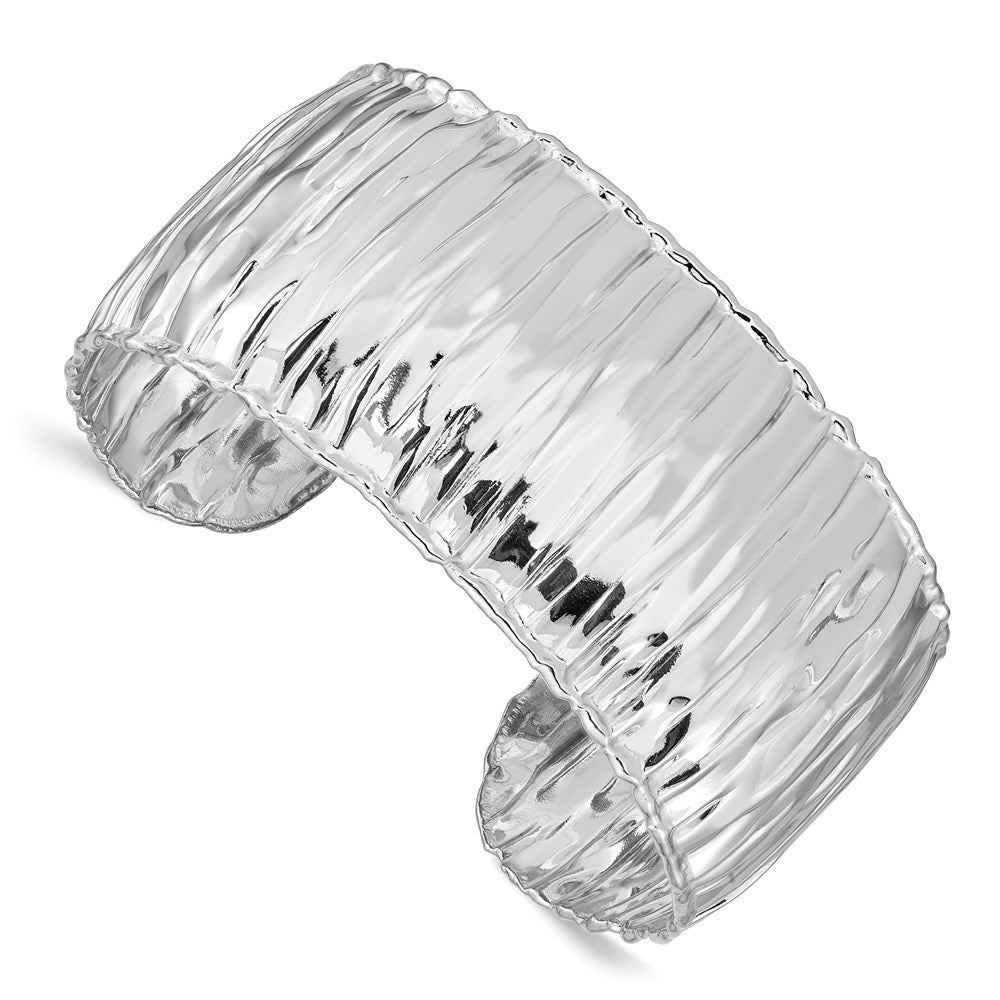 Sterling Silver Rhodium-plated Polish Textured 31.5mm Cuff Bangle, 7 x 31.5 mm